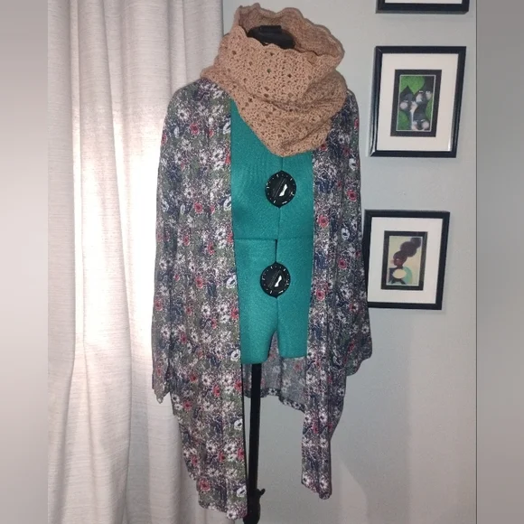 Hinge Multicolored Floral Duster Sz L - Picture 2 of 7